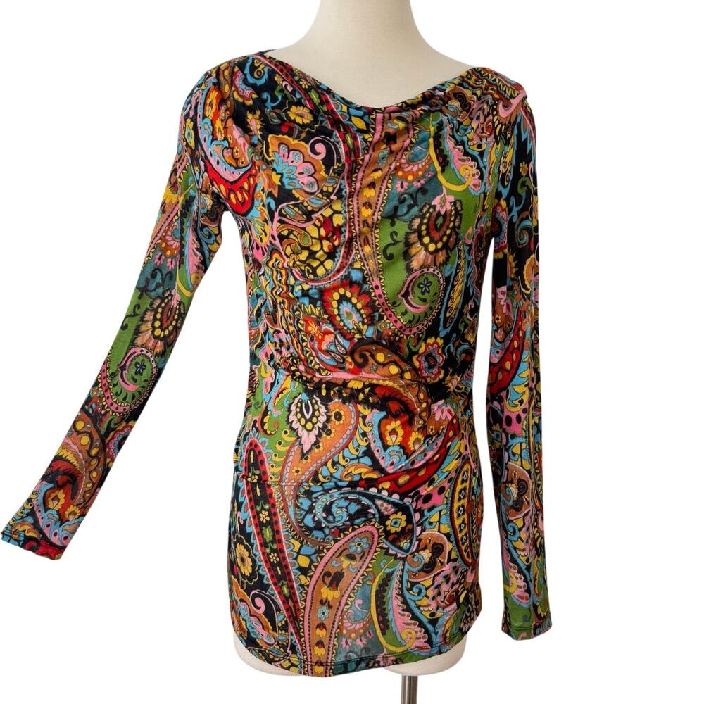 Etro Paisley Print Cowl-Neck Blouse Long Sleeve Top Tunic Multicolor 48 (US12)